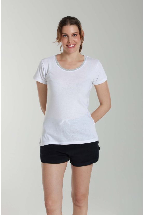 Tee shirt col rond lurex manches courtes femme Tee Summer Blanc Tee shirt col rond lurex manches courtes femme Tee Summer Blanc Gérard Pasquier