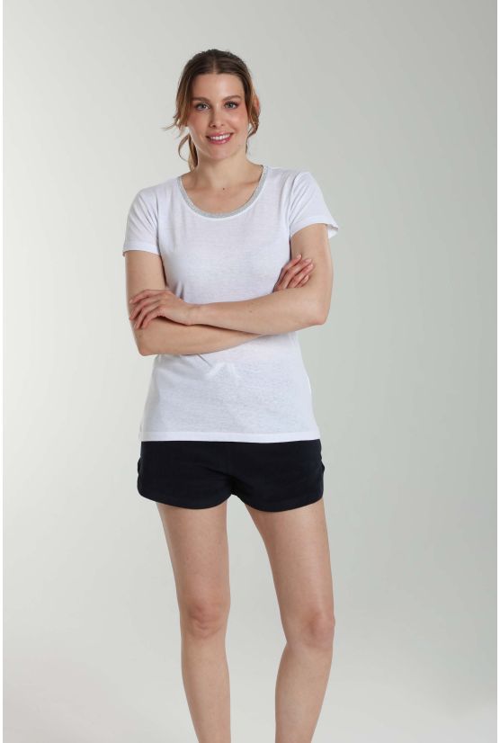 Tee shirt col rond lurex manches courtes femme Tee Summer Blanc Tee shirt col rond lurex manches courtes femme Tee Summer Blanc Gérard Pasquier