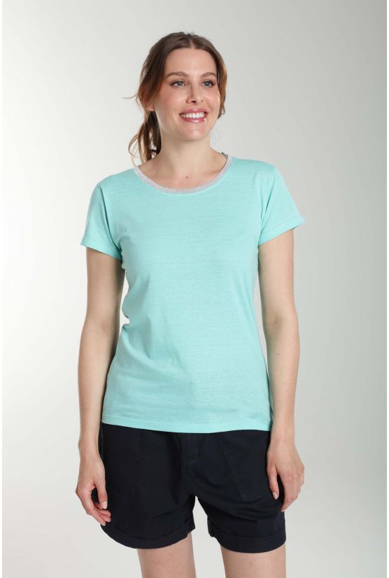 Tee shirt col rond lurex manches courtes femme Tee Summer Carage(Turquoise) Gérard Pasquier