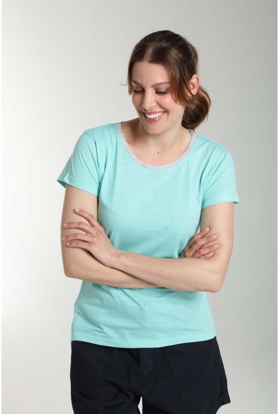 Tee shirt col rond lurex manches courtes femme Tee Summer Carage(Turquoise) Gérard Pasquier