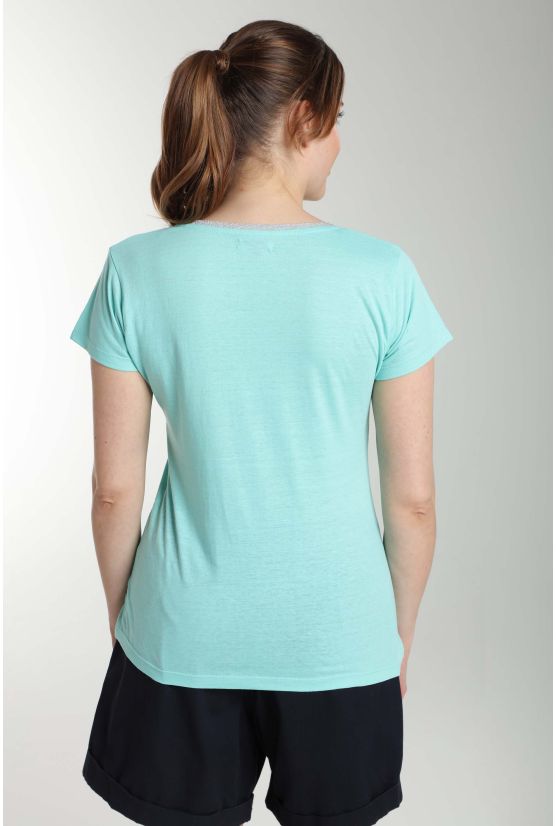 Tee shirt col rond lurex manches courtes femme Tee Summer Carage(Turquoise) Gérard Pasquier