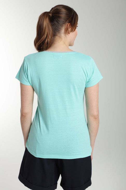 Tee shirt col rond lurex manches courtes femme Tee Summer Carage(Turquoise)