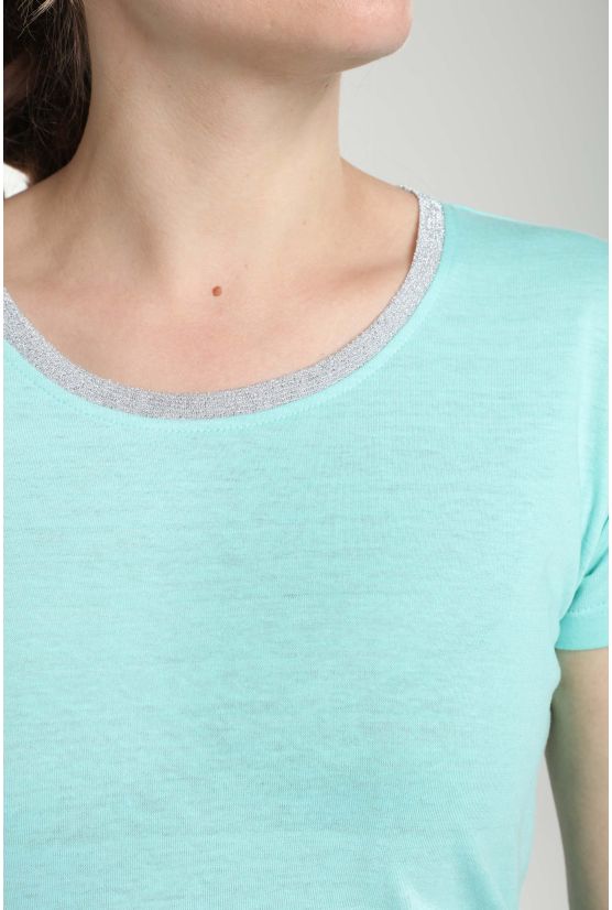 Tee shirt col rond lurex manches courtes femme Tee Summer Carage(Turquoise) Gérard Pasquier