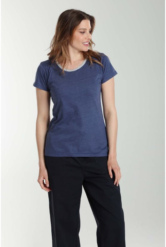 Tee shirt col rond lurex manches courtes femme Tee Summer Twilight Bleu(Marine) Gérard Pasquier