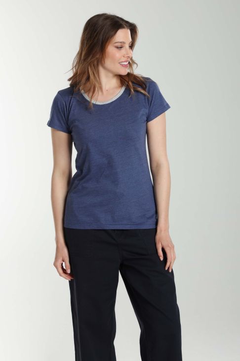 Tee shirt col rond lurex manches courtes femme Tee Summer Twilight Bleu(Marine)