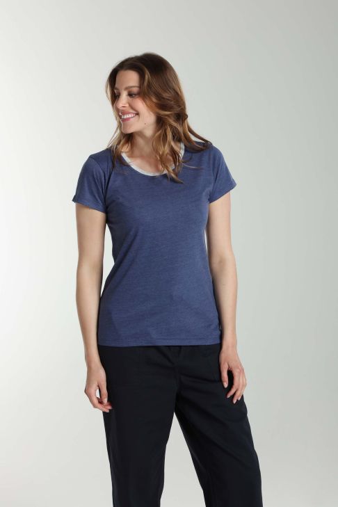 Tee shirt col rond lurex manches courtes femme Tee Summer Twilight Bleu(Marine)
