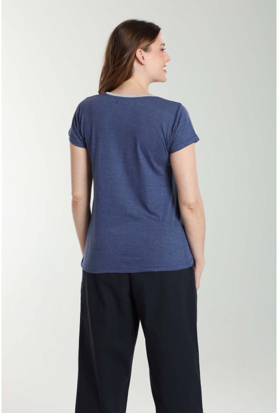 Tee shirt col rond lurex manches courtes femme Tee Summer Twilight Bleu(Marine) Gérard Pasquier