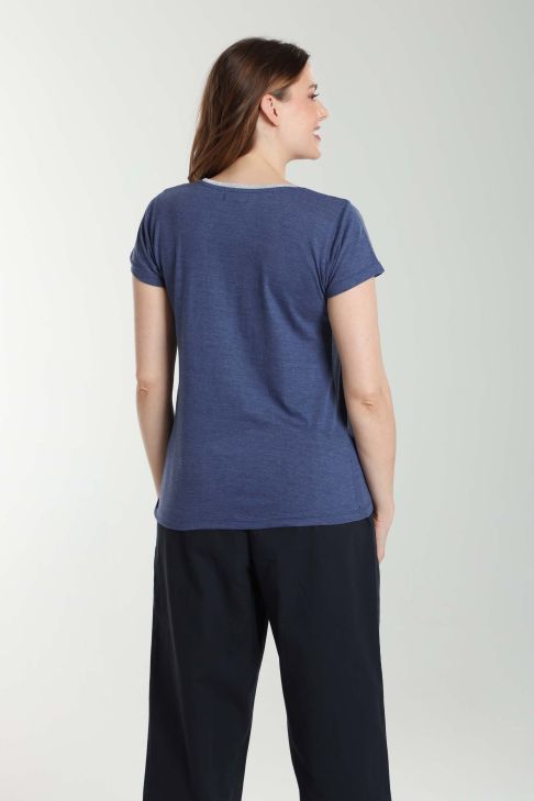 Tee shirt col rond lurex manches courtes femme Tee Summer Twilight Bleu(Marine)