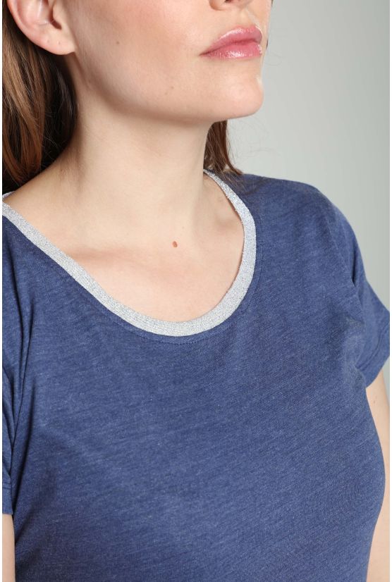 Tee shirt col rond lurex manches courtes femme Tee Summer Twilight Bleu(Marine) Gérard Pasquier