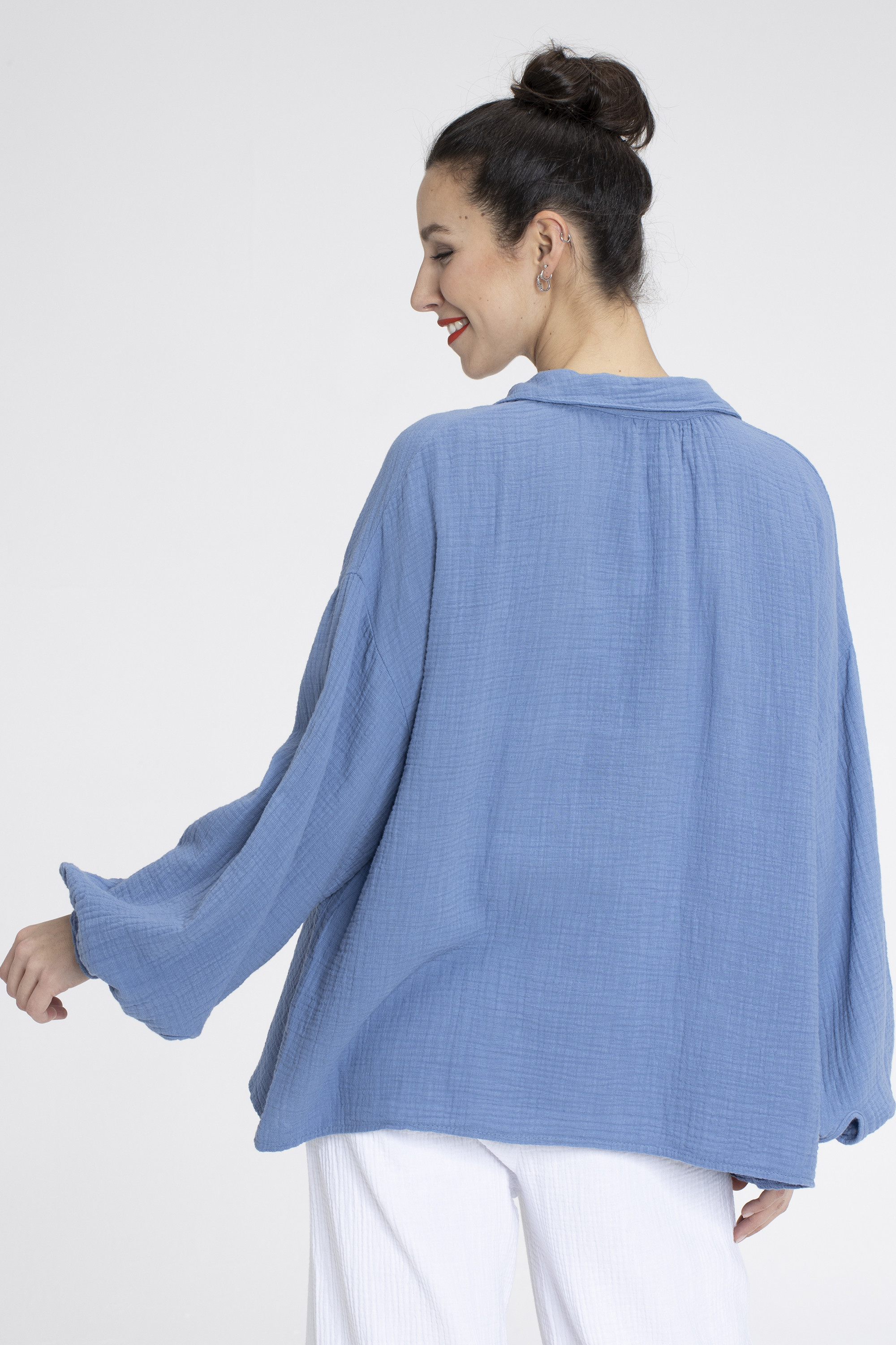 Chemisier Femme Bleu Atmosphere - Taille 12, Manches Longues, Polyester, Occasion Très Bon état